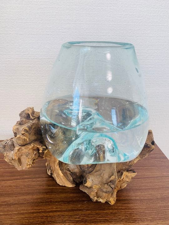 【おしゃれ×リゾート】　バリガラス×流木　インテリア　花瓶　水槽　金魚鉢　雑貨