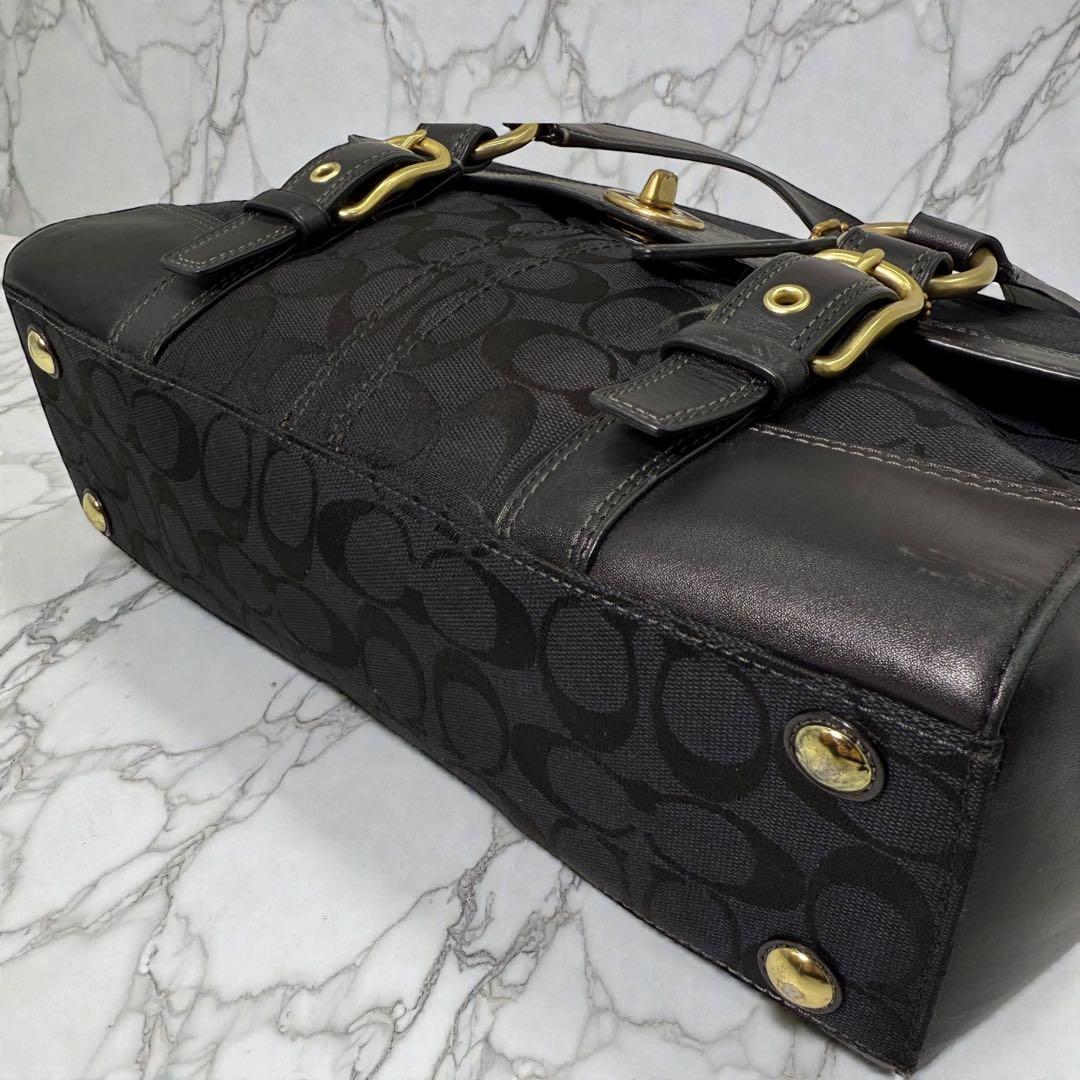 コーチ トートバッグ ターンロック シグネチャー レザー ゴールド金具 黒