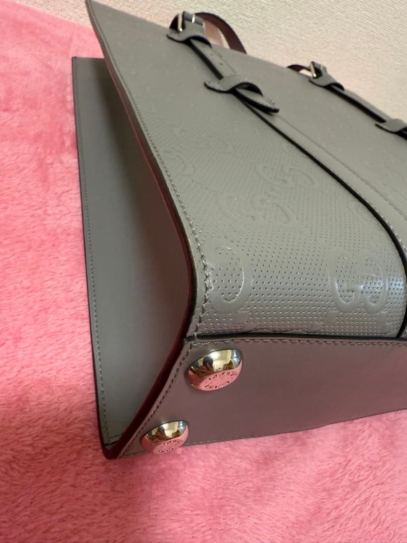 GUCCI グレー レザートートバッグ