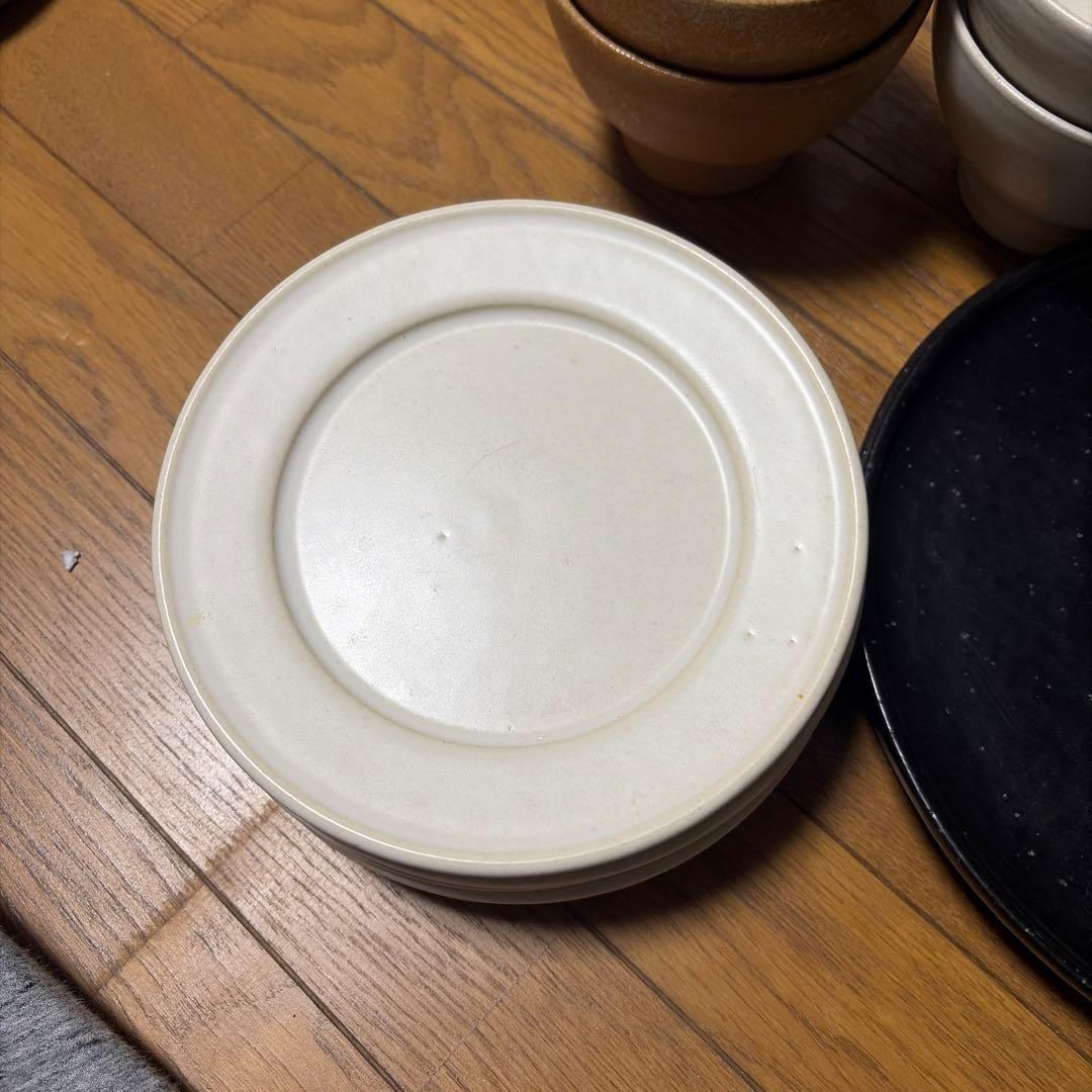 食器セット 白黒茶 陶器製 5枚皿+4個ボウル