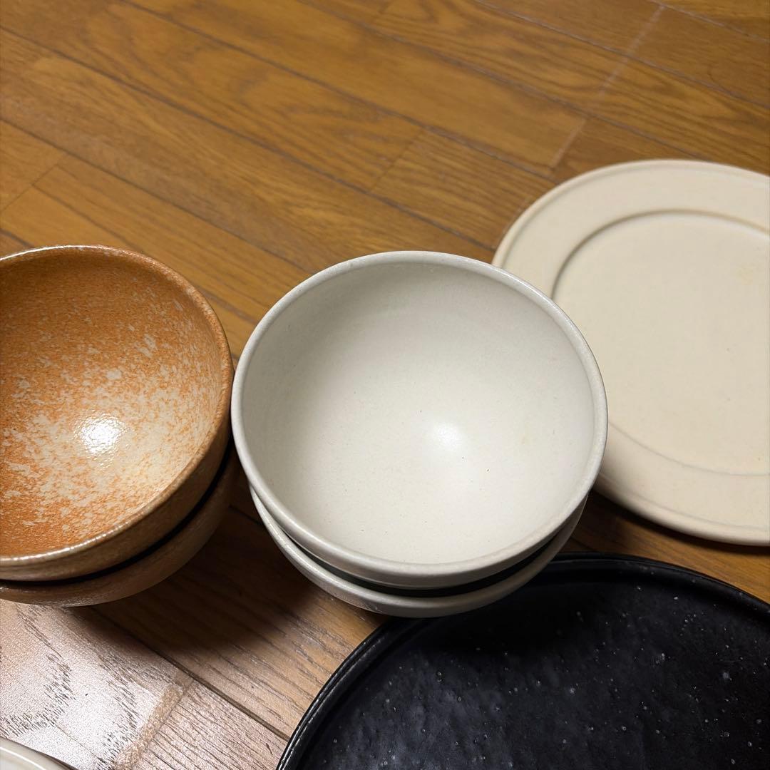 食器セット 白黒茶 陶器製 5枚皿+4個ボウル