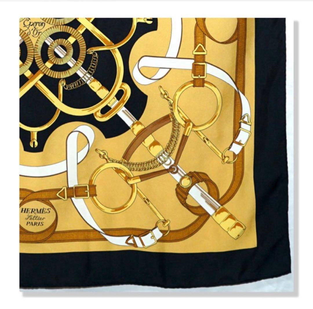 【美品】Hermès エルメス　カレ 90　スカーフ　黄金の拍車　ゴールド