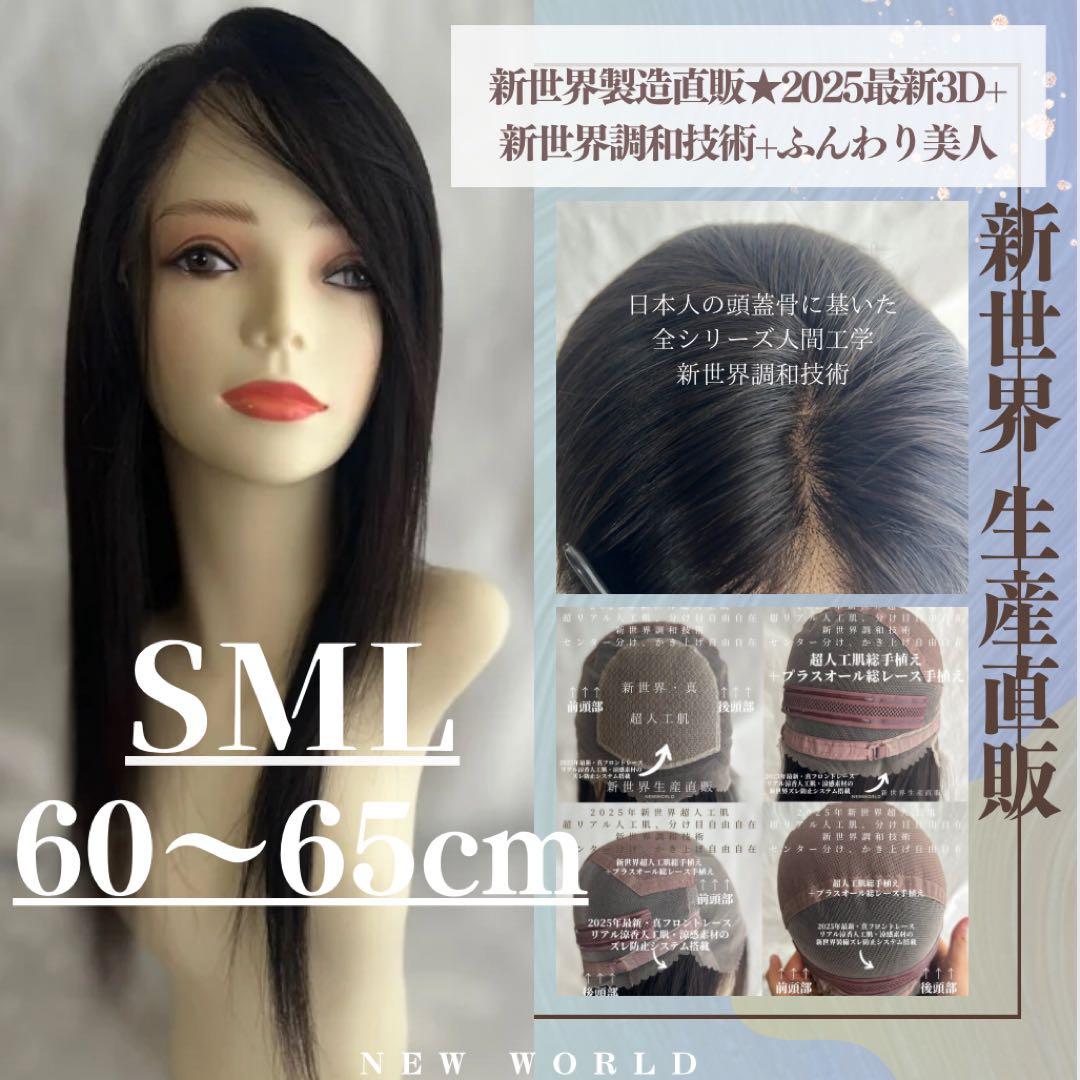 真2025新世界　人毛100%ウィッグ　フルウィッグ　シルクスキン　医療ウィッグ
