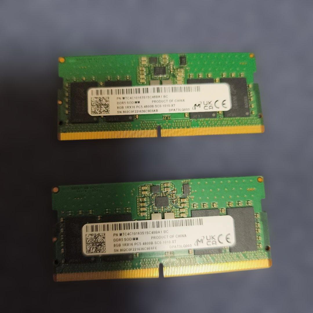 ノートパソコン用メモリ16GB(8GB×2)DDR5 4800