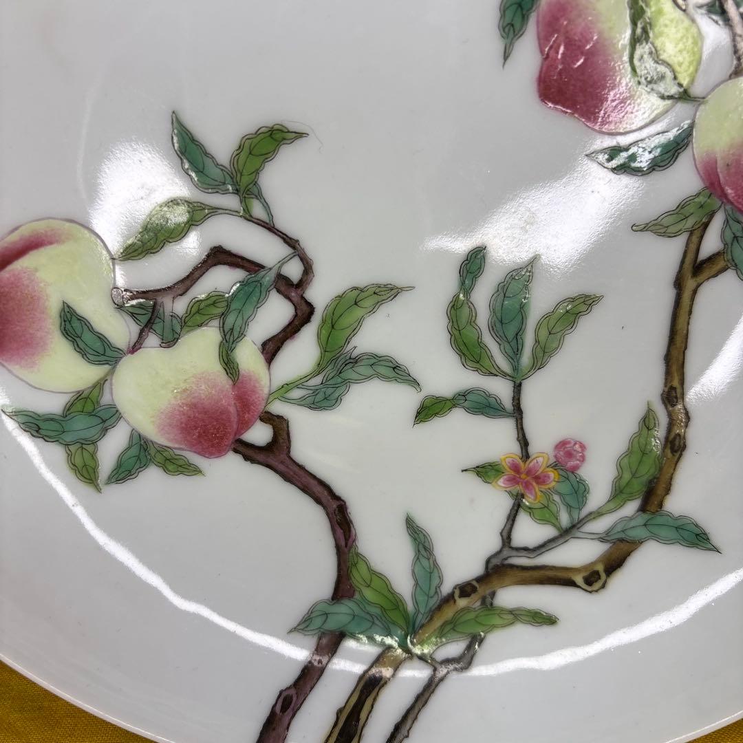 中国美術 　壽桃 皿 清時代