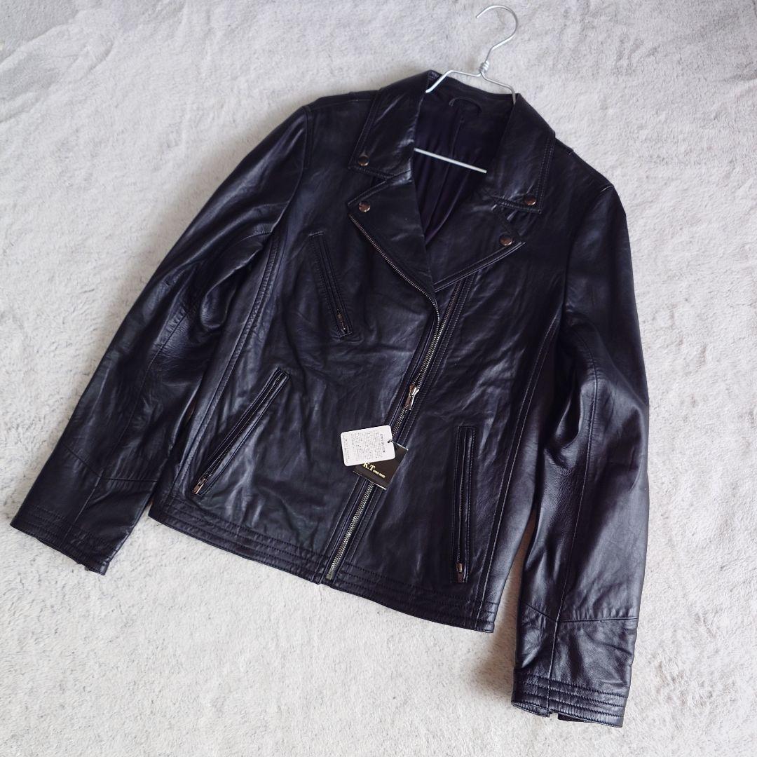 希少サイズ K.T キヨコタカセ　ラムレザー ダブルライダース 17号サイズ　黒