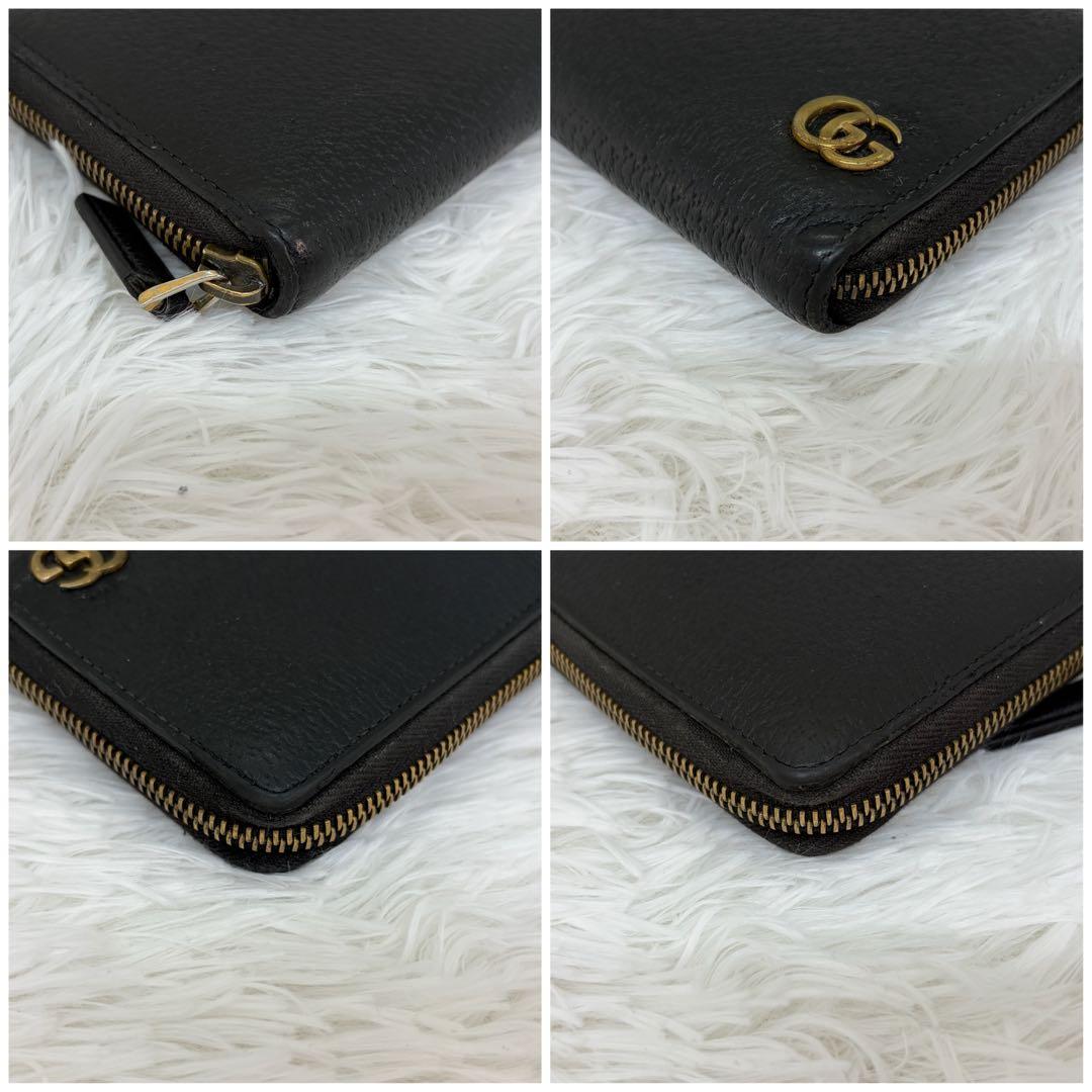 美品✨グッチ　長財布　ラウンドファスナー　GGマーモント　シボ革　ブラック