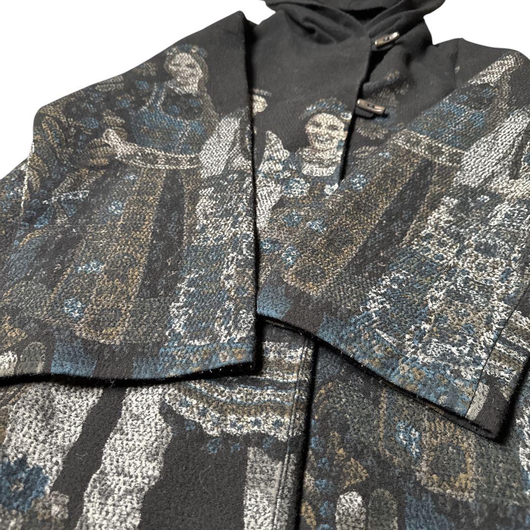 希少 トクコプルミエヴォル ウールコート 人物柄 民族衣装 刺繍調 黒 9号