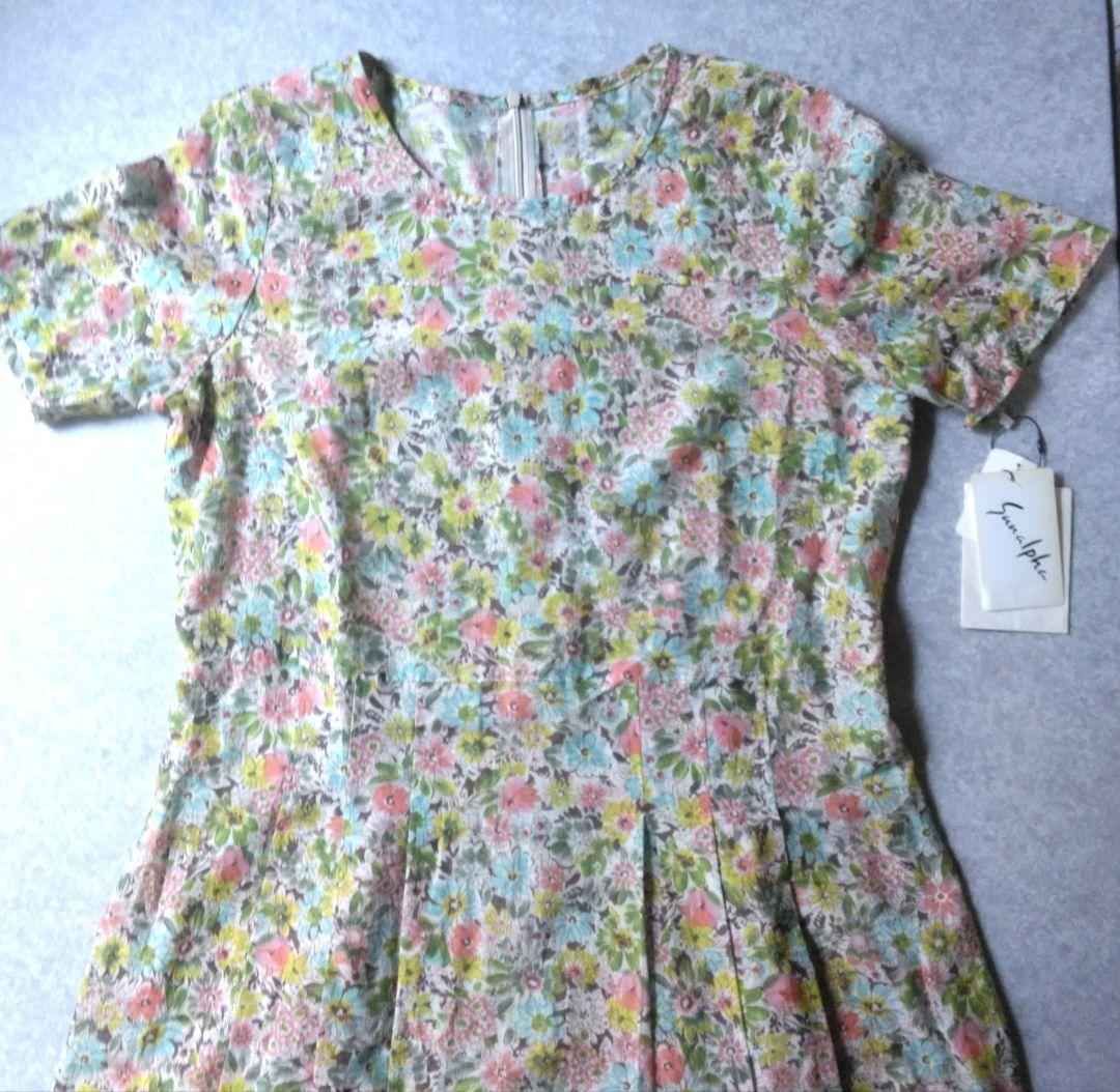 新品　シルク混　レディース　ワンピース　リバティ風柄　絹　SILK　コットン