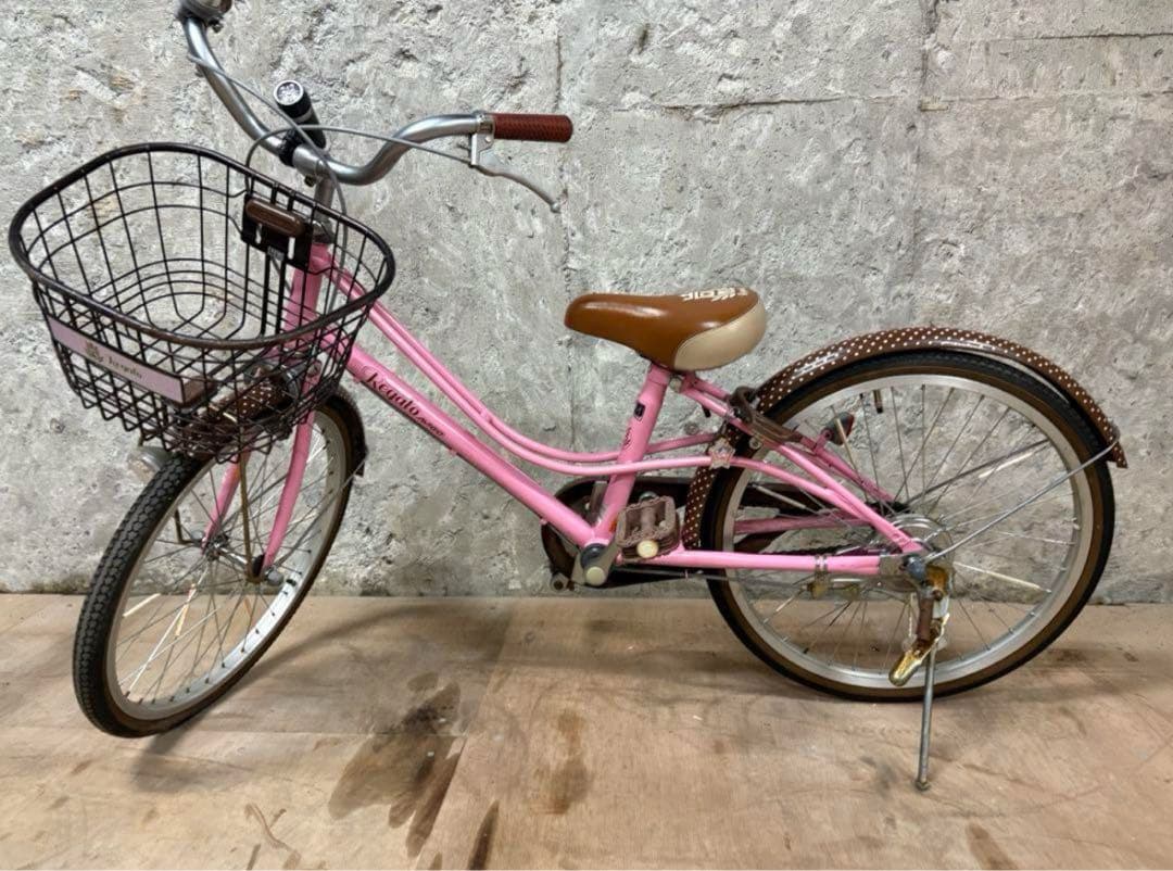 おしゃれ自転車 Regalio ピンクブラウン ドット柄 22インチ 前カゴ付き