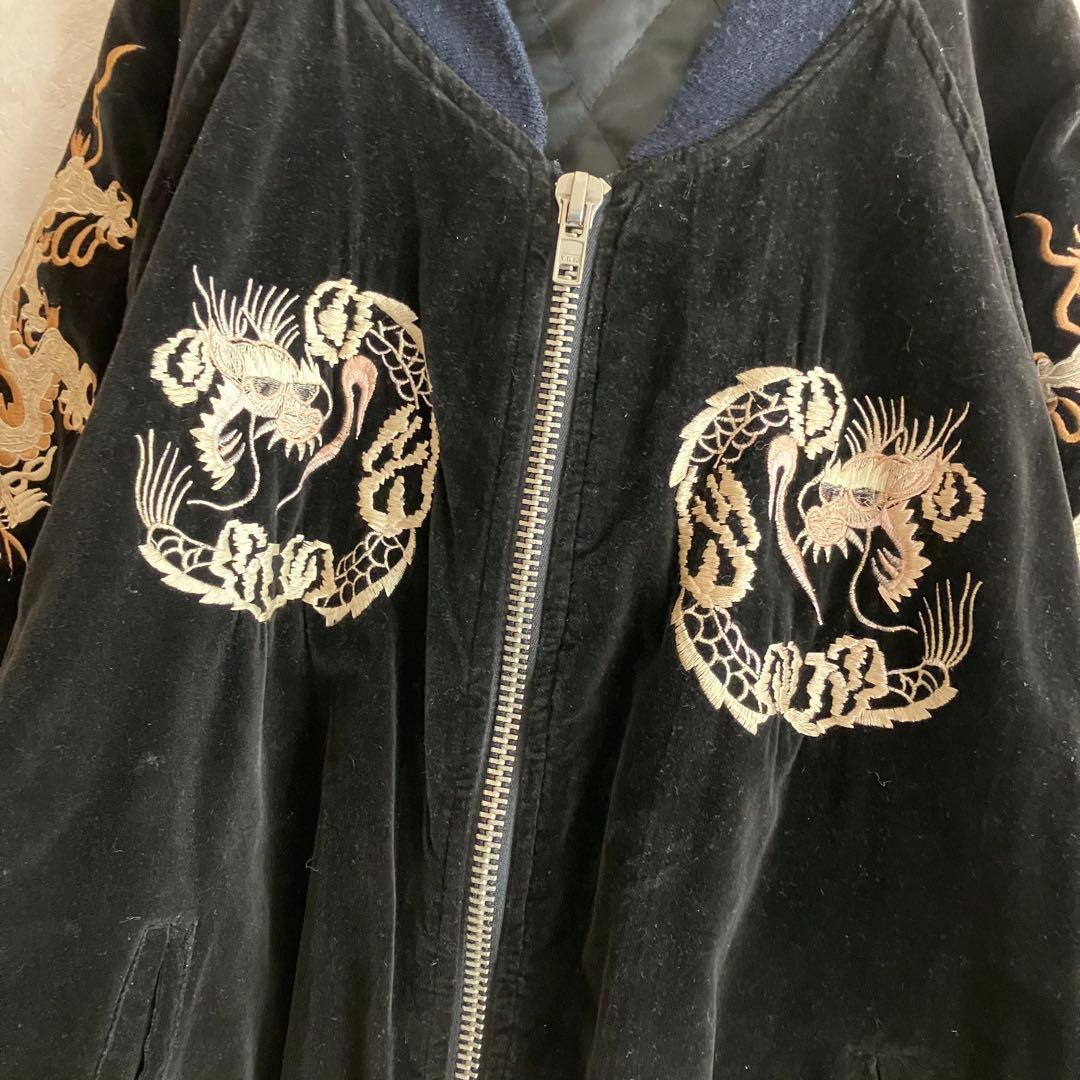 デザイン◎ 80's 別珍 龍刺繍スーベニアJKT スカジャン 黒 L