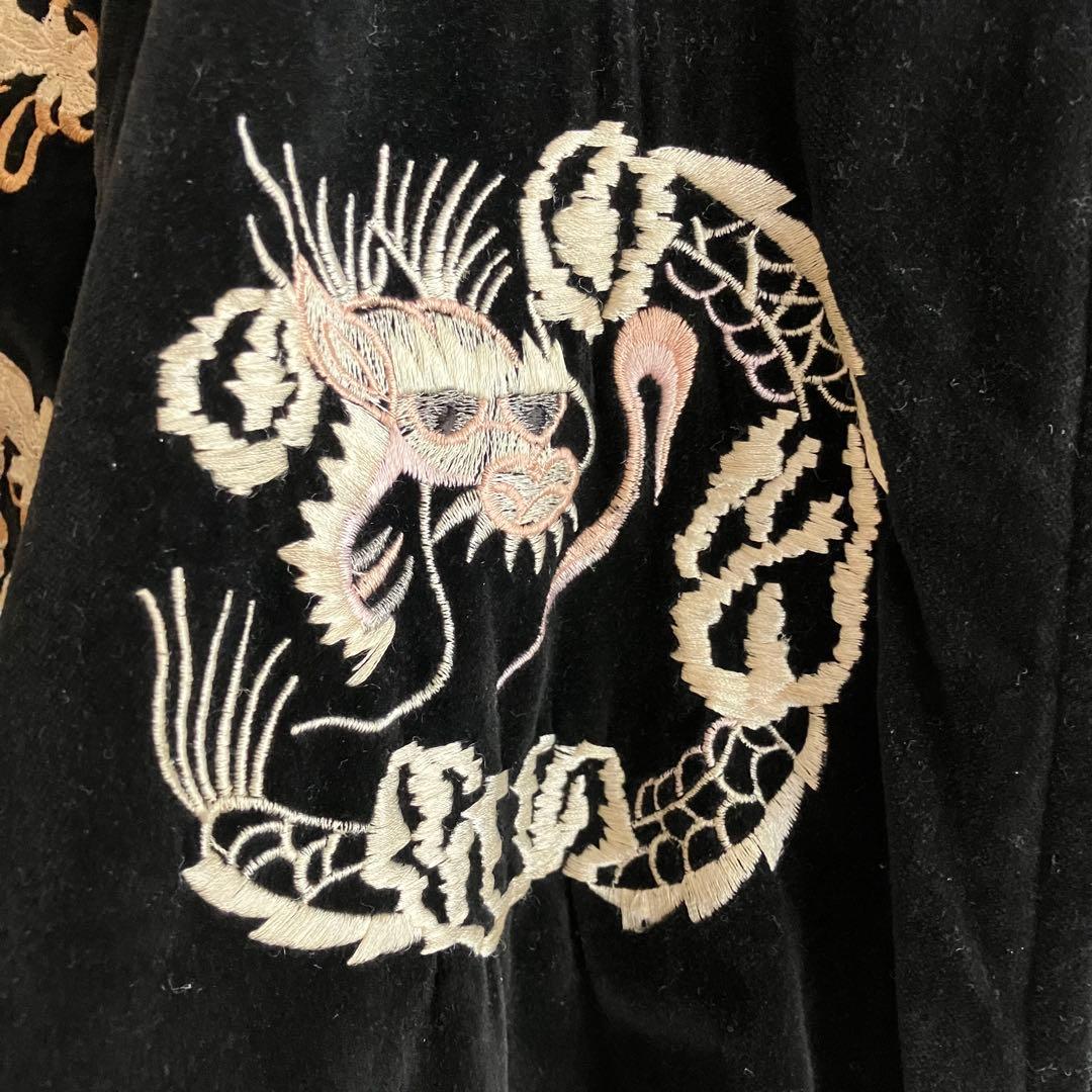 デザイン◎ 80's 別珍 龍刺繍スーベニアJKT スカジャン 黒 L