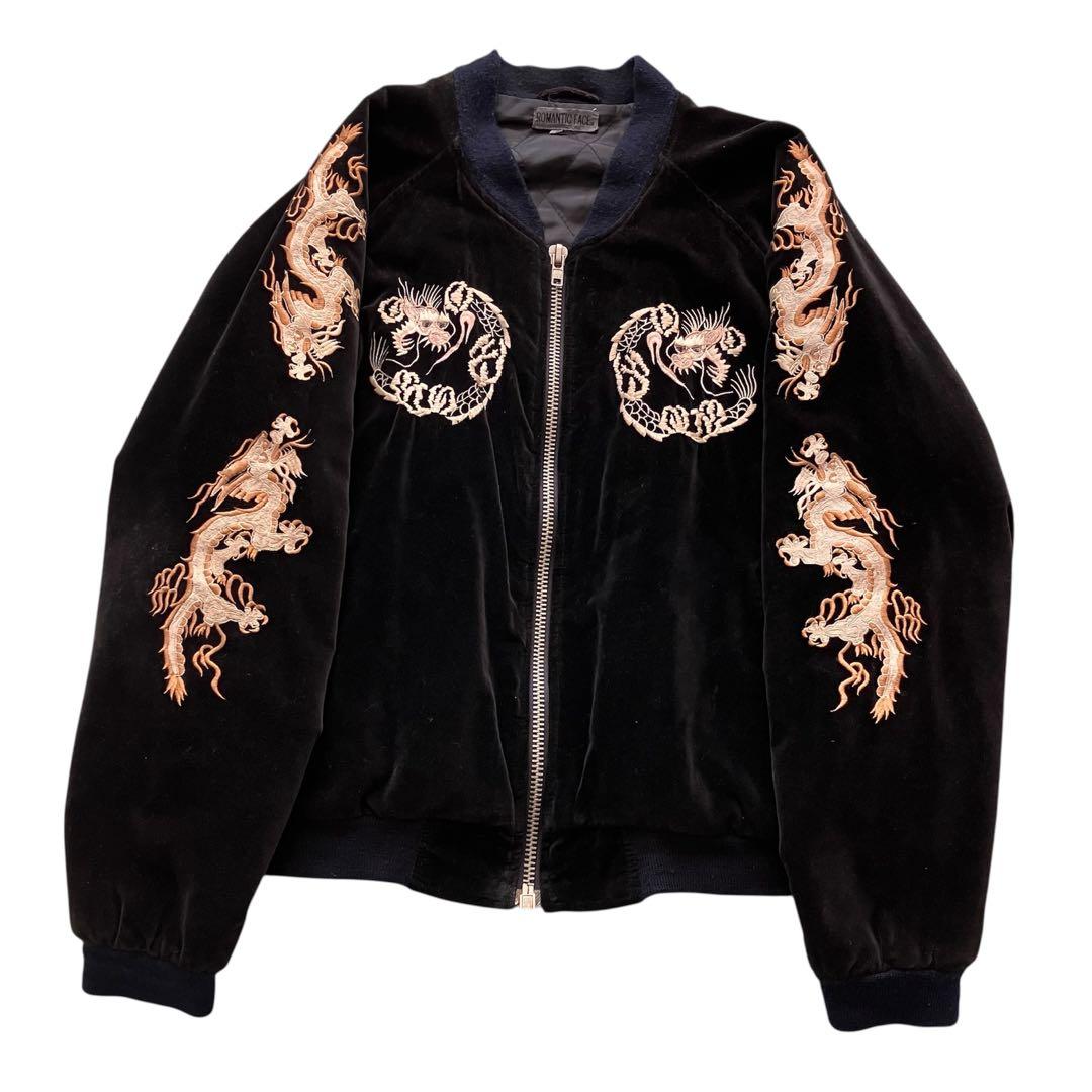 デザイン◎ 80's 別珍 龍刺繍スーベニアJKT スカジャン 黒 L