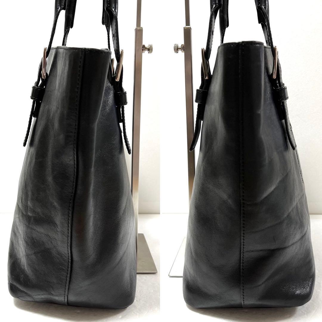 【美品】HIROFU ヒロフ レザー トートバッグ A4 ブラック 肩掛け