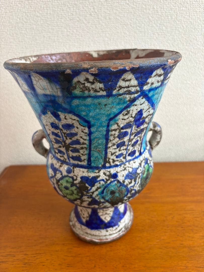 ムルタン焼 青釉色絵草花文壺 古陶磁