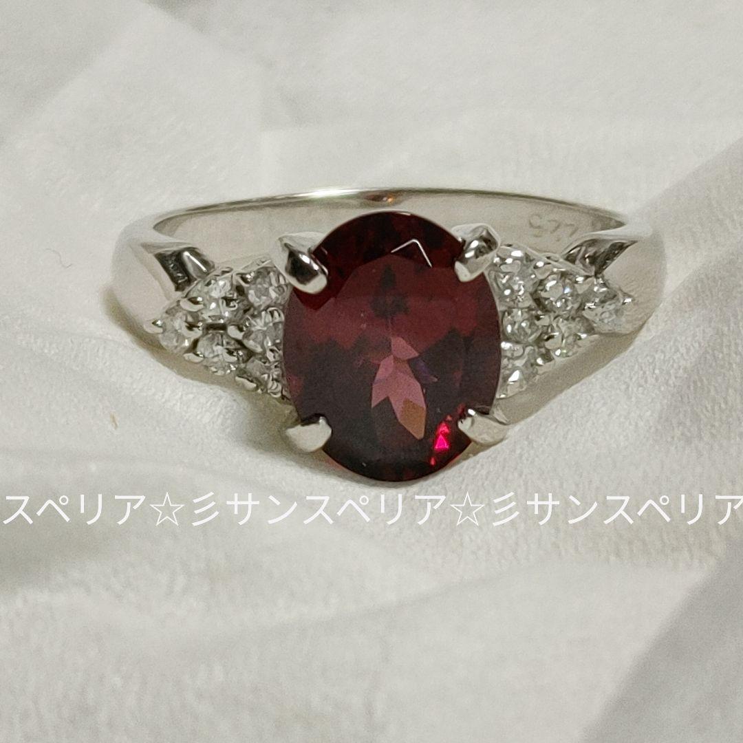 Pt900ロードライトガーネット2.25ctとダイヤモンドのデザインリング ソ付