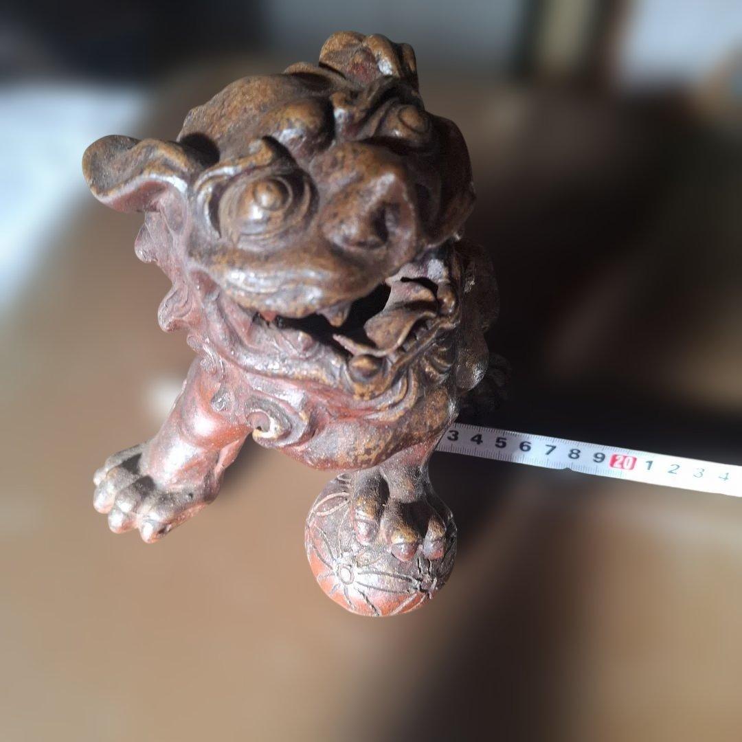 陶器　備前焼 獅子の置物 約20cm