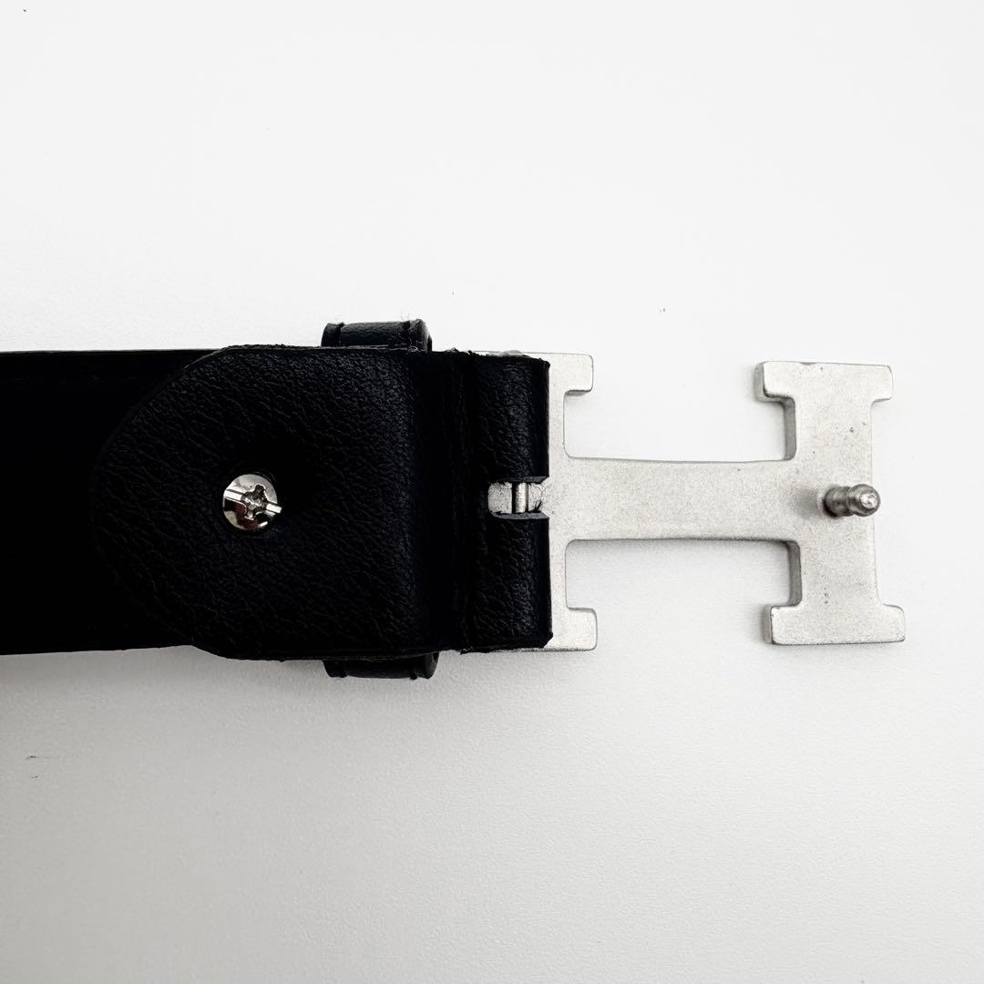 HERMES　ベルト　コンスタンス　Hロゴ　シルバー　黒　レザー　Hバックル