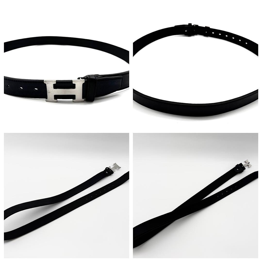 HERMES　ベルト　コンスタンス　Hロゴ　シルバー　黒　レザー　Hバックル
