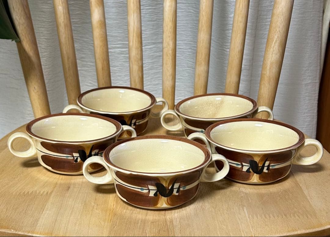 レトロ食器　陶器　栄木正敏　セラミックナカオ　プレート　スープカップ　5枚セット