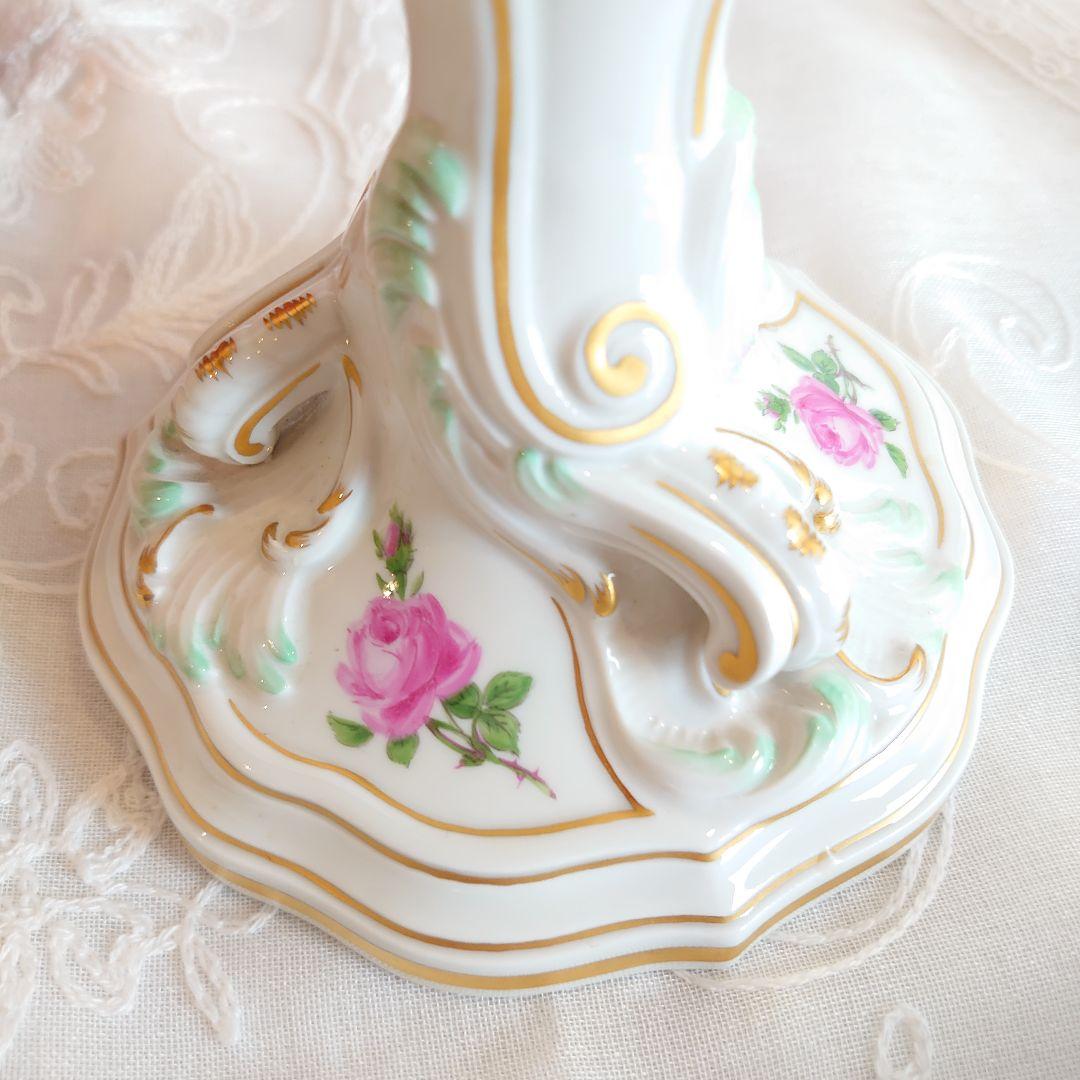 マイセン　Meissen　キャンドルスタンド　ピンクローズ