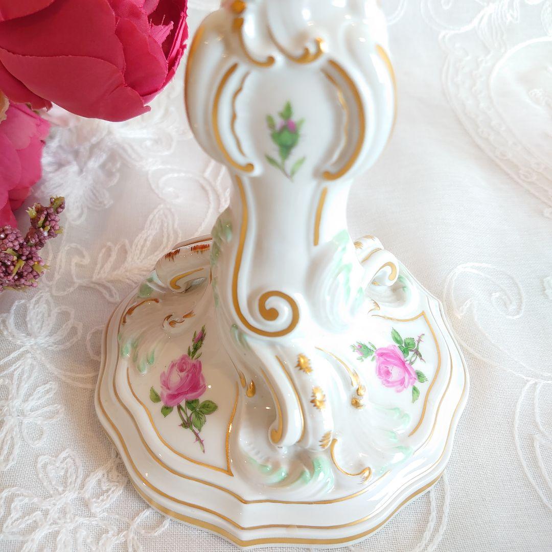 マイセン　Meissen　キャンドルスタンド　ピンクローズ