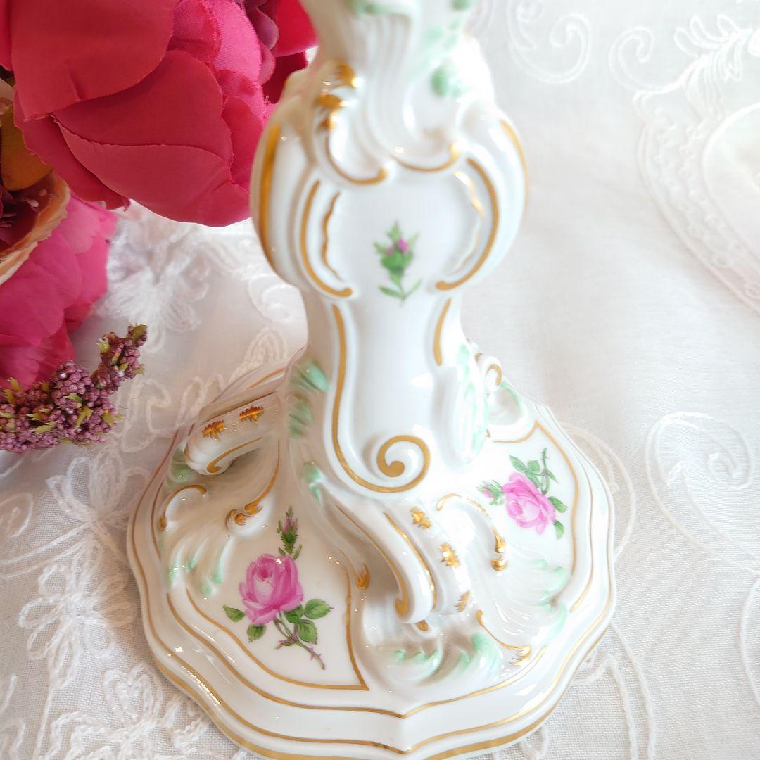 マイセン　Meissen　キャンドルスタンド　ピンクローズ