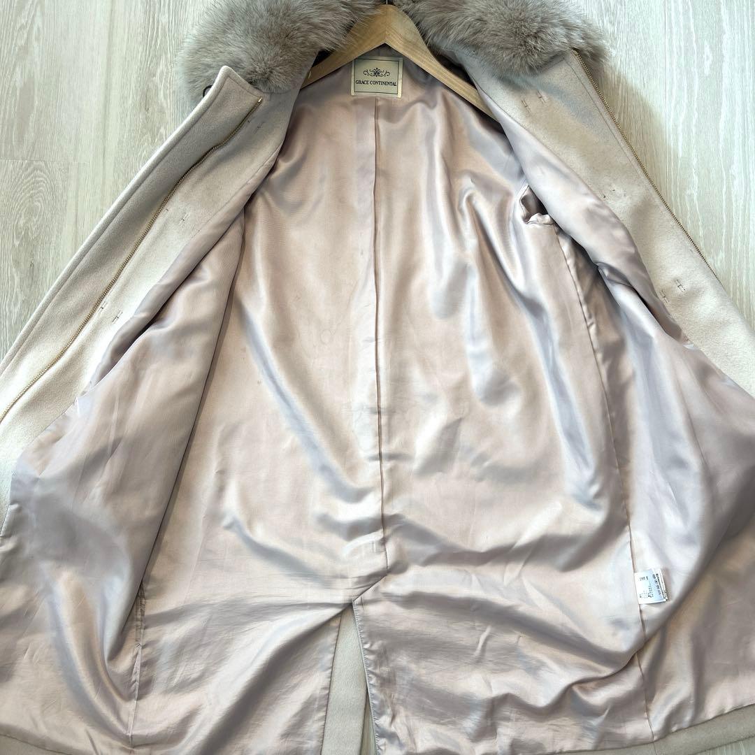 グレースコンチネンタル フォックスファー付 ダッフルコート 38 ピンクベージュ