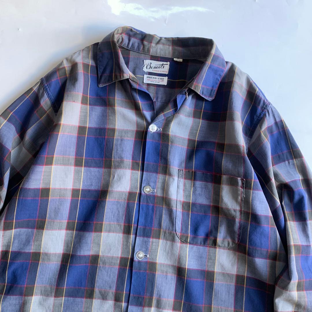 60s vintage オープンカラーシャツ　チェック　シャツ