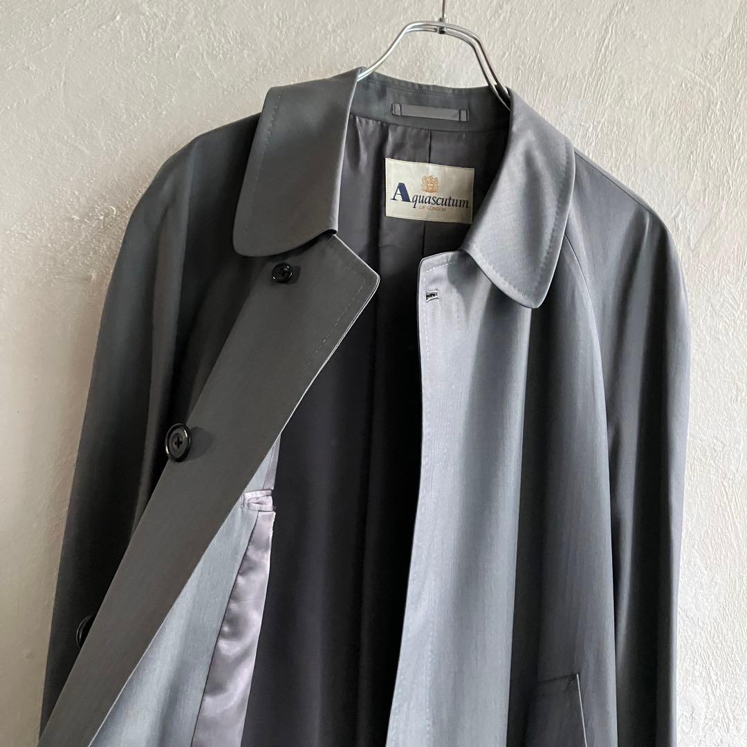 90S 美品 Aquascutum シルク ウール ステンカラーコート グレー