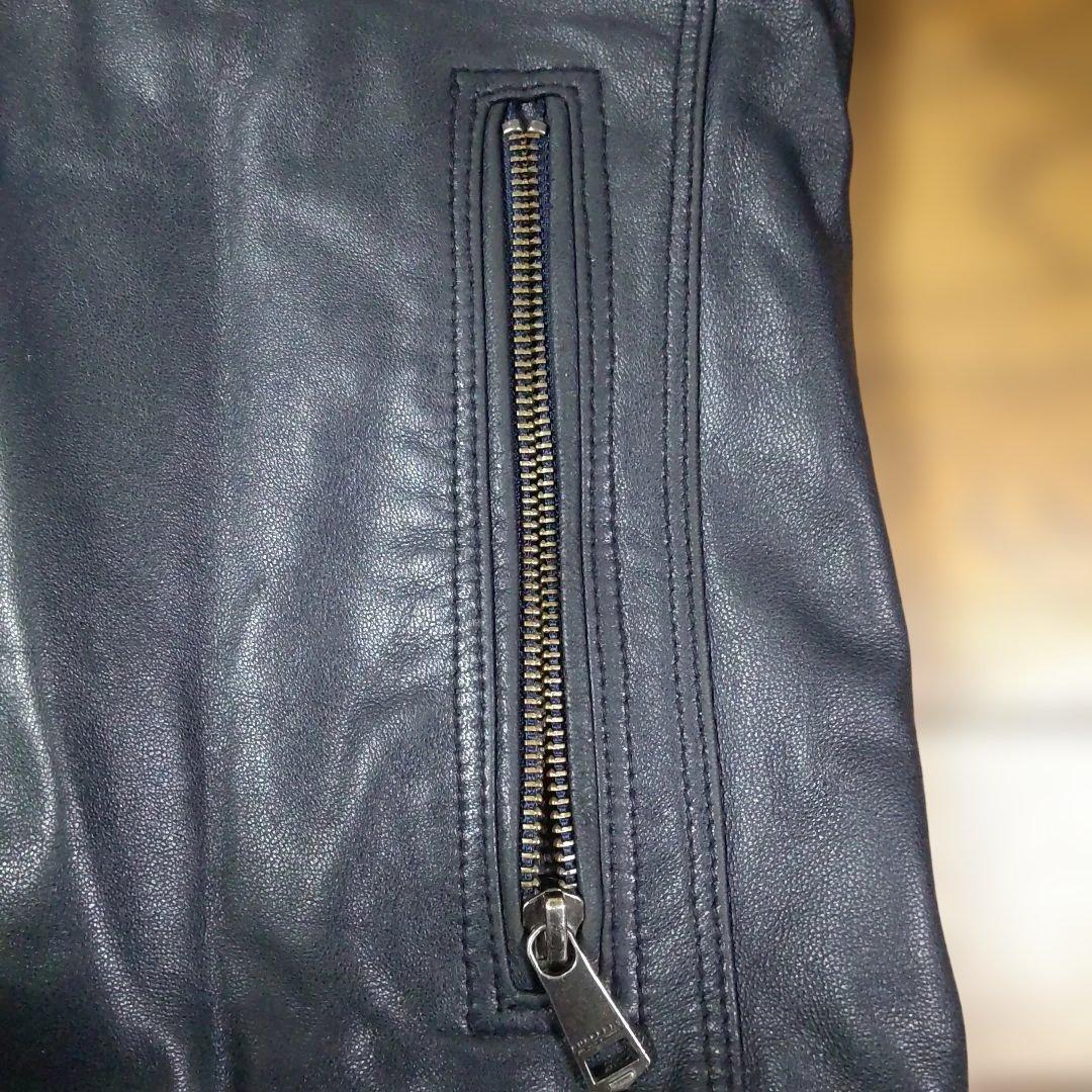 BURBERRYブラックレーベルダークネイビー レザー ライダースジャケット