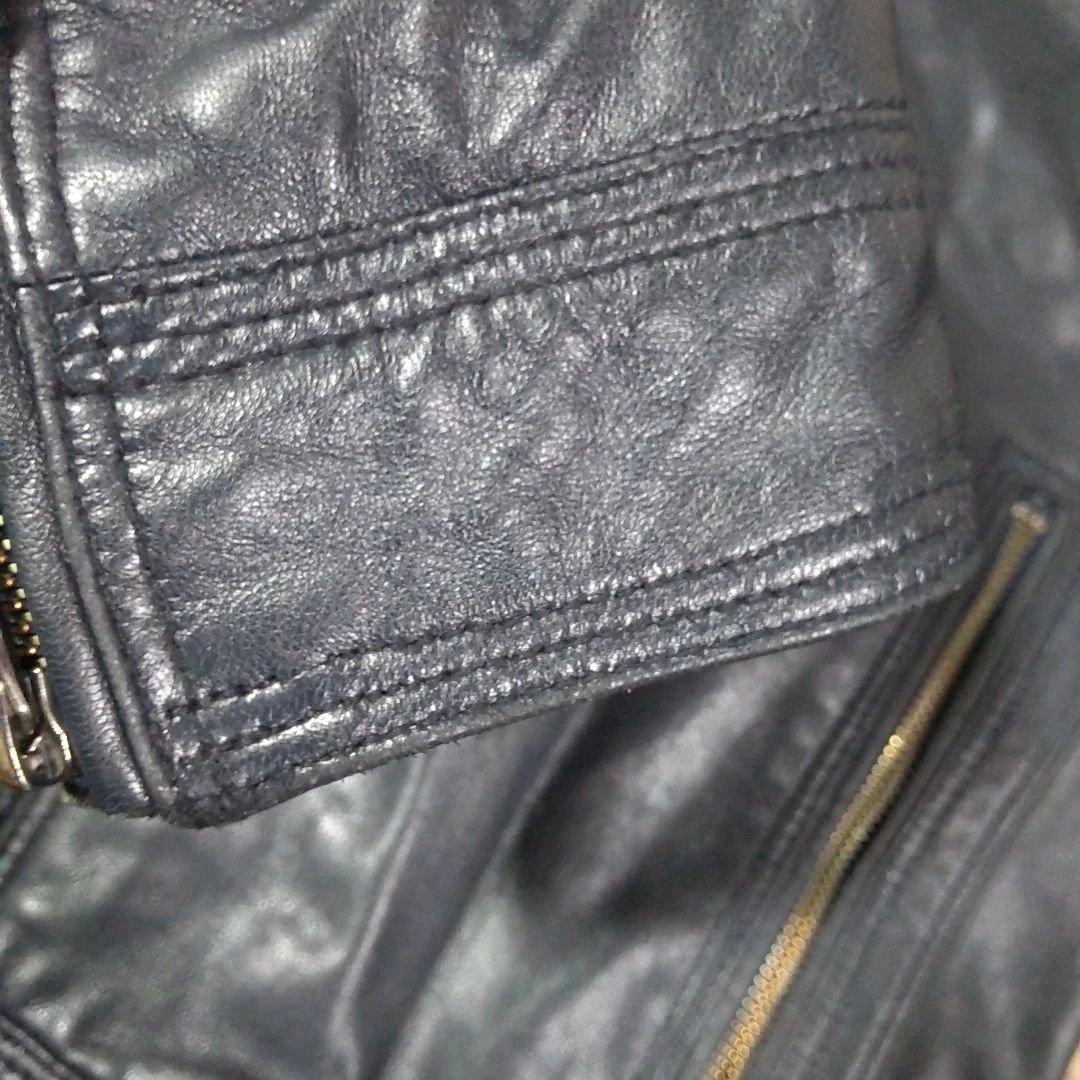 BURBERRYブラックレーベルダークネイビー レザー ライダースジャケット