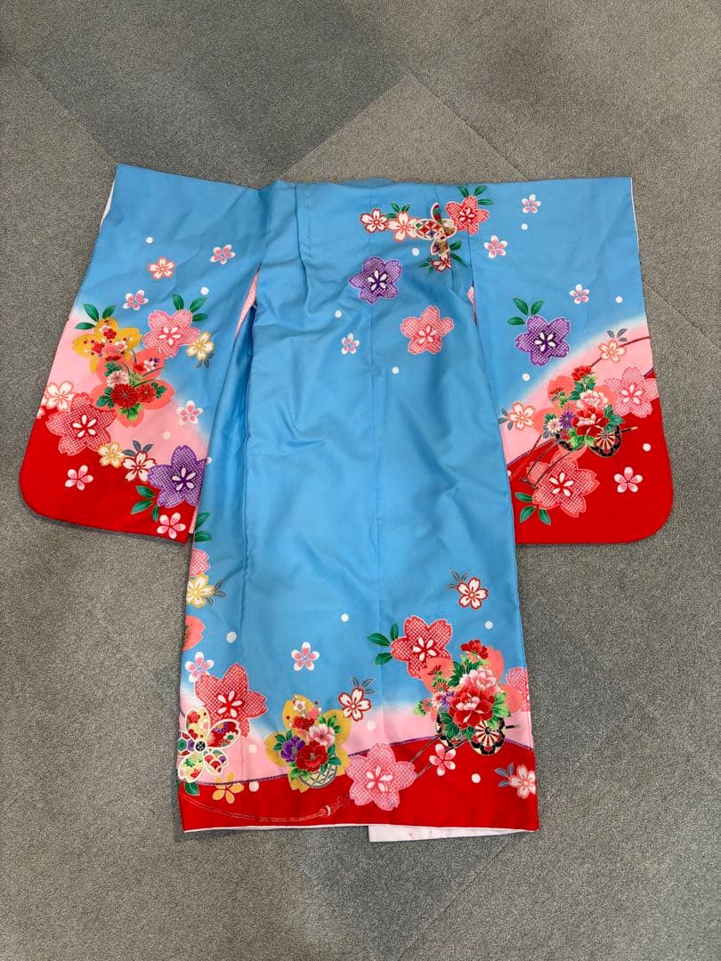 七五三 3歳 女の子 花柄刺繍着物 花車 長襦袢刺繍半衿付き