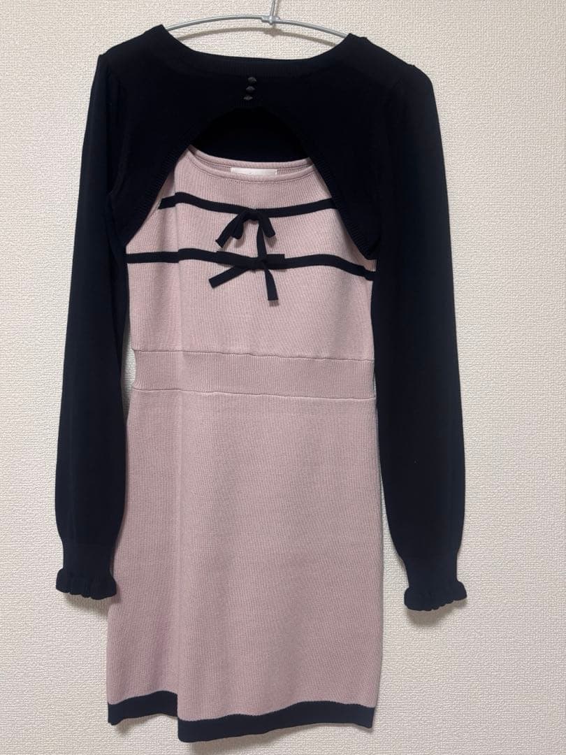 ♥pium リボンテープレイヤードニットワンピ ピンク♥