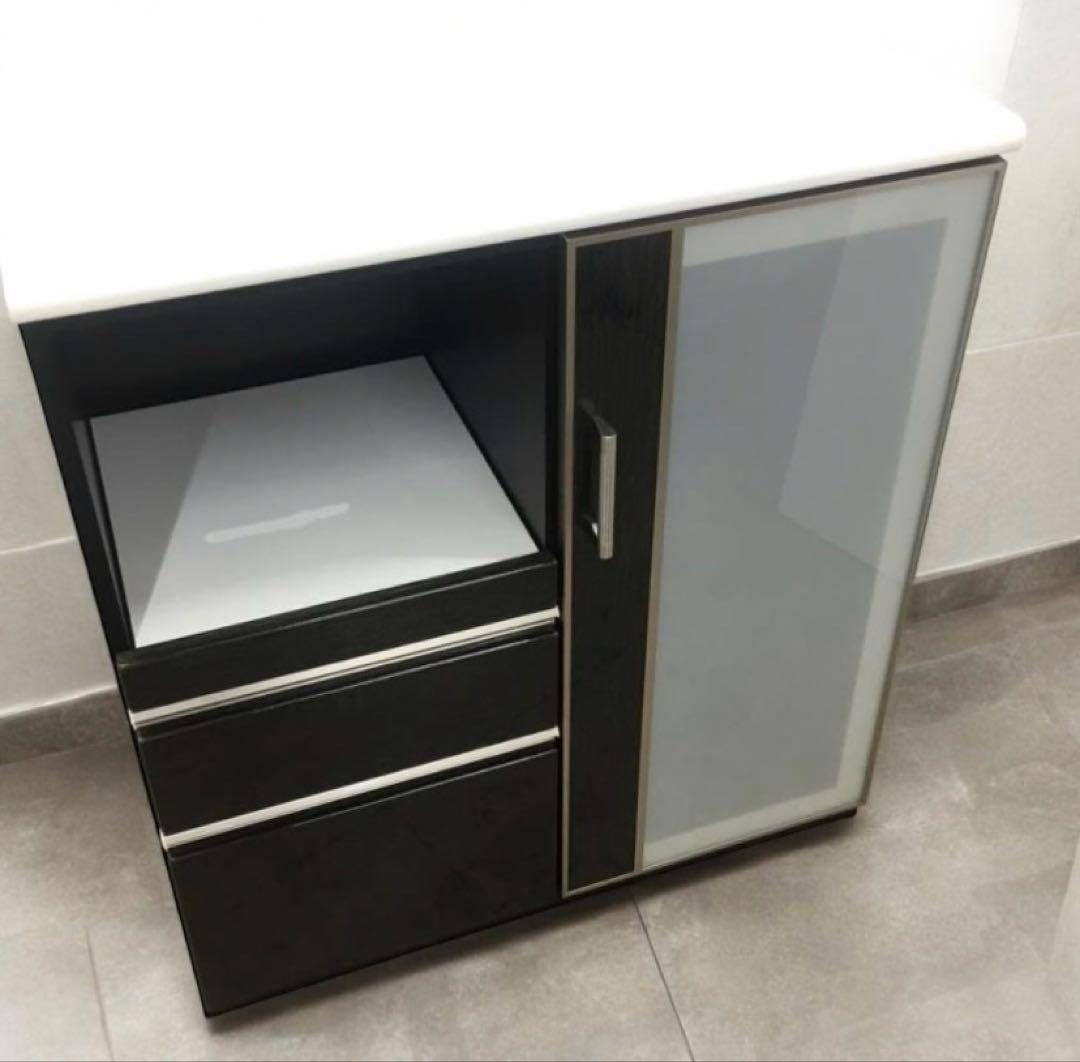 ニトリ　食器棚・キッチンカウンター 黒と白 90cm