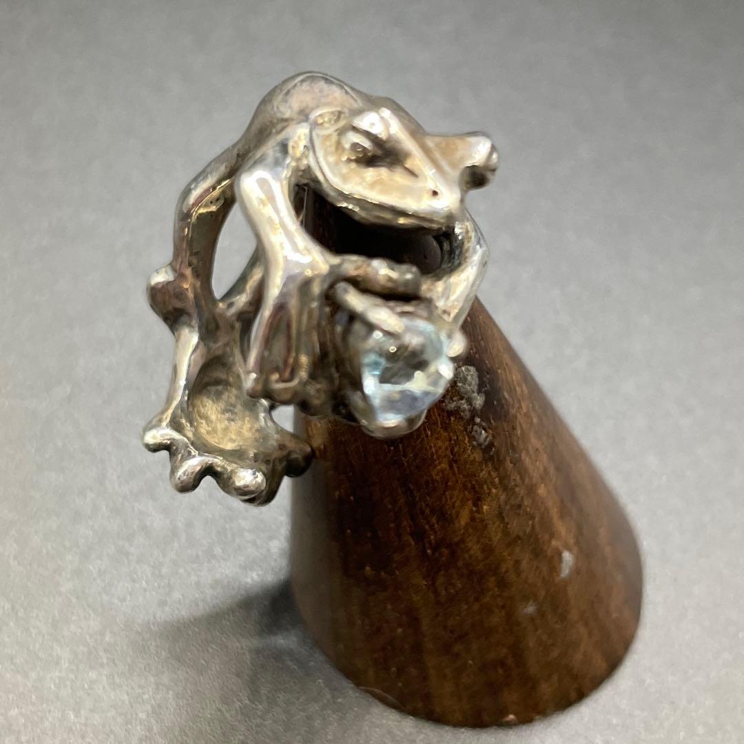カエル シルバー925リング アクアマリン silver