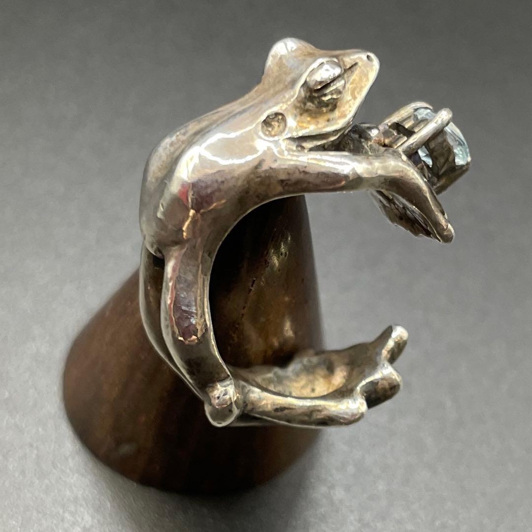 カエル シルバー925リング アクアマリン silver