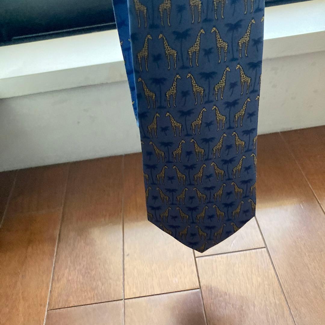 エルメス HERMES ネクタイ キリン シルク ブルー イエロー 青 黄色