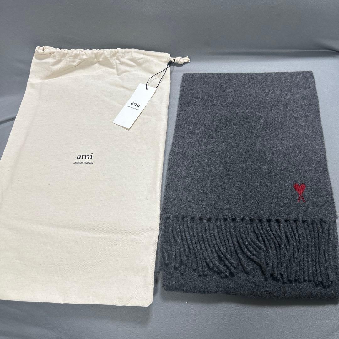 【新品正規品】AMI PARIS アミパリス　ウールマフラー　グレー