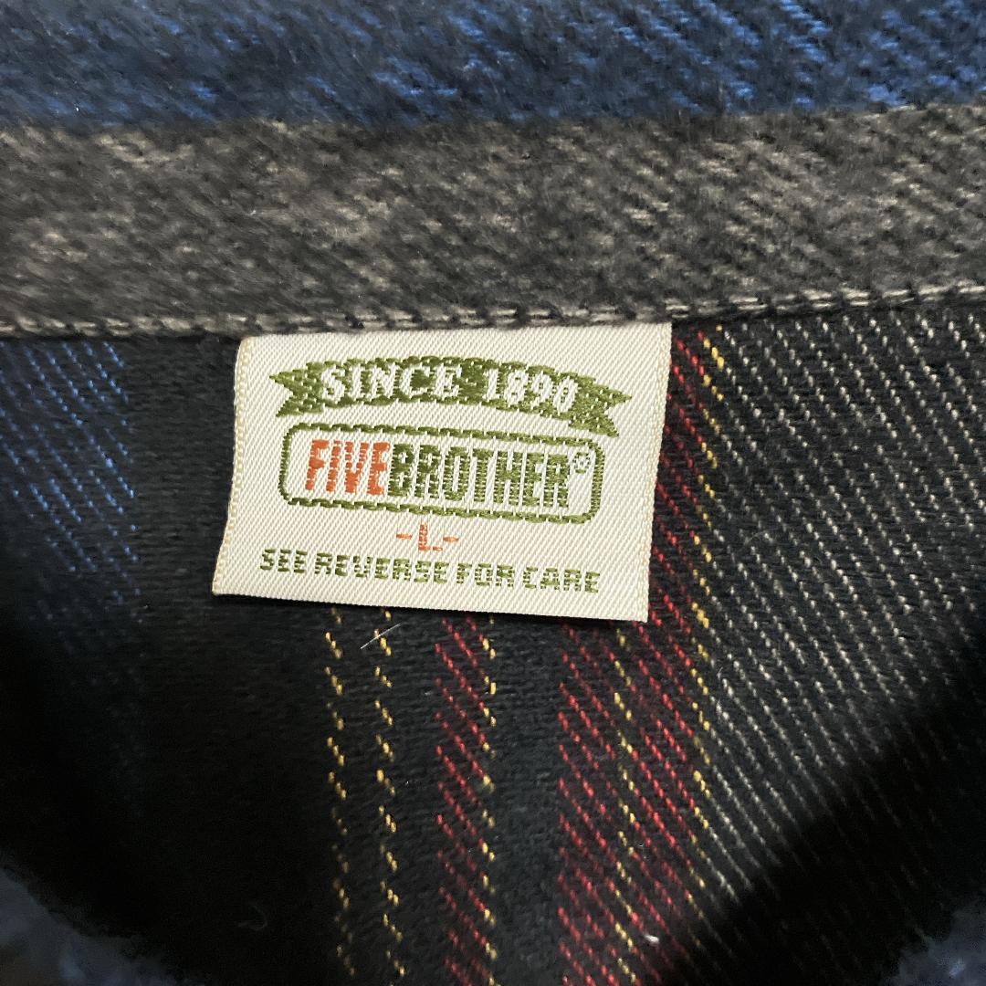 90sファイブブラザーFIVE BROTHERストライプヘビーネルシャツL米国製