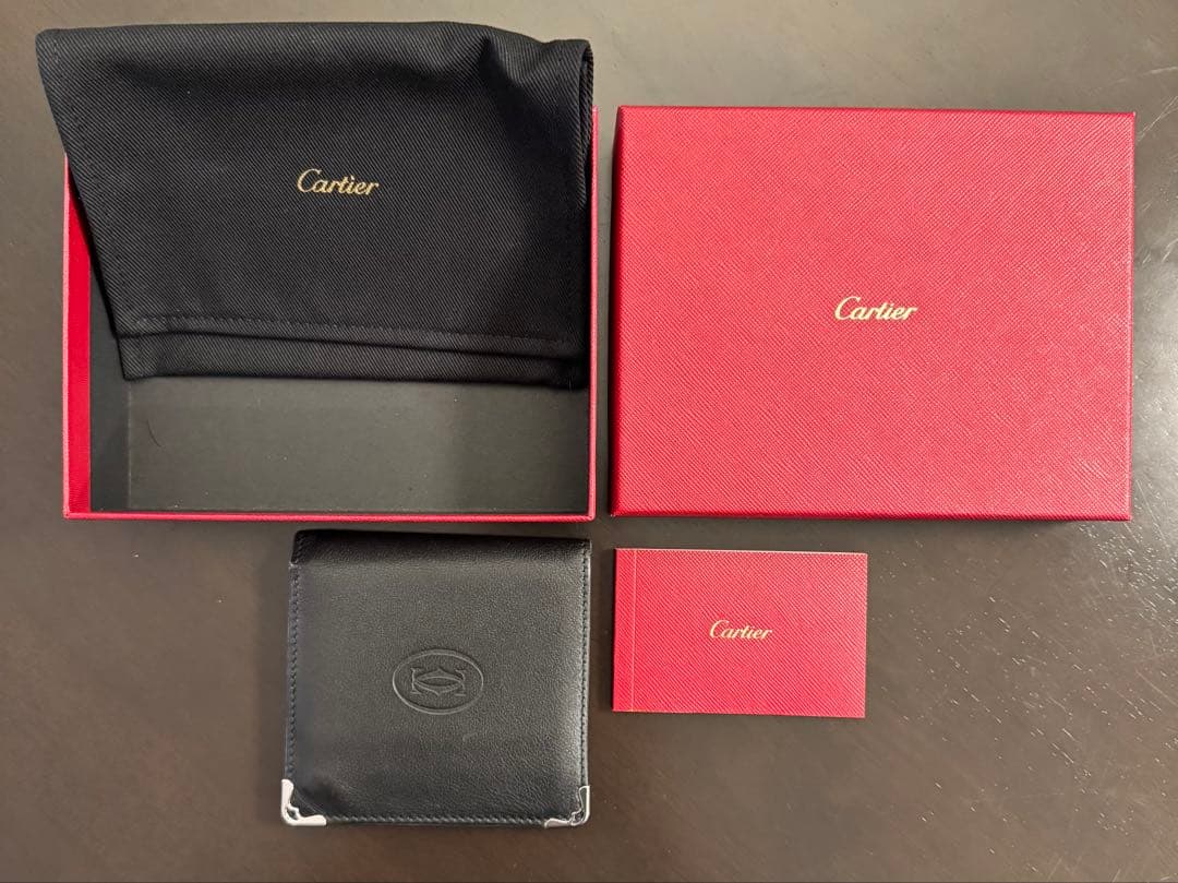 【美品】Cartier 二つ折り財布&ケースセット　ブラック レザー