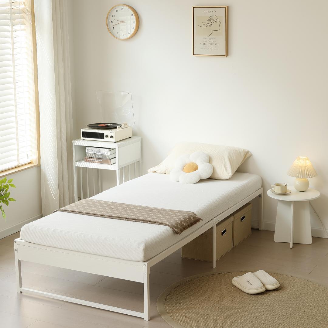 赤字価格！【シングル】ベッドフレーム 木製×スチール パイプベッド　WHITE