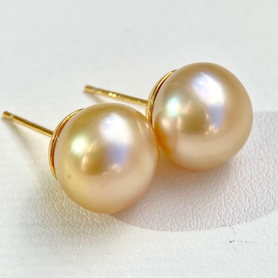 本真珠南洋白蝶真珠ゴールド12.5㍉s925直結ピアスBL929