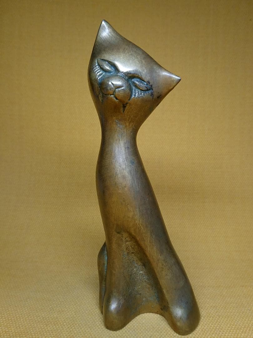 ビンテージ　猫　銅製　ブロンズ像　置物　インテリア　工芸品　美術品　A3264