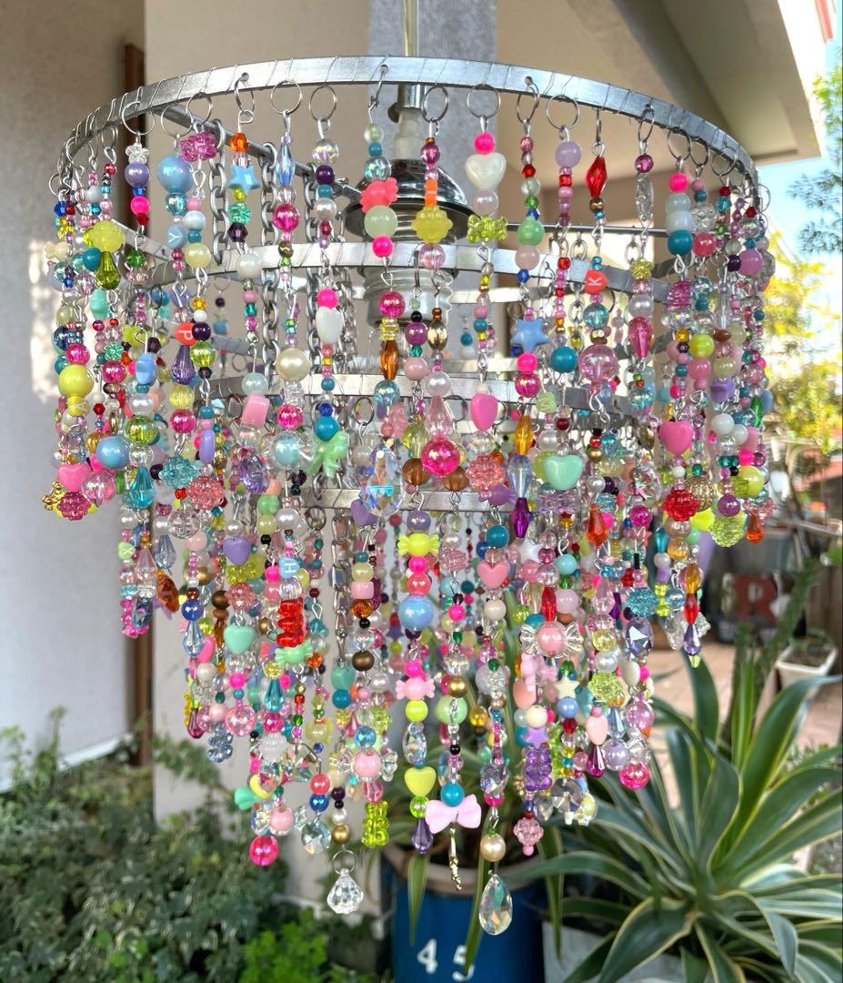 ビーズシャンデリア　1点もの　シャンデリア　オシャレ　ライト　照明　天井　大