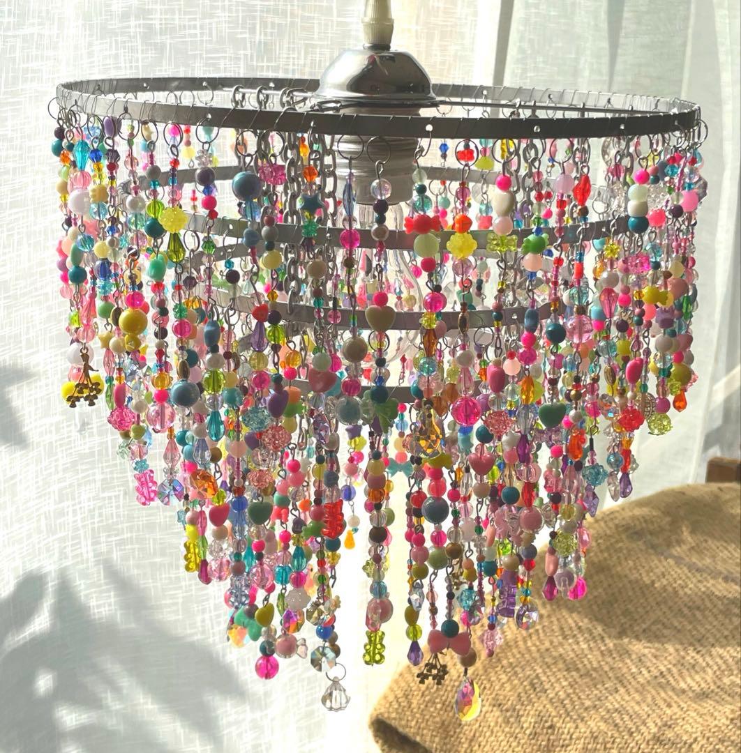 ビーズシャンデリア　1点もの　シャンデリア　オシャレ　ライト　照明　天井　大
