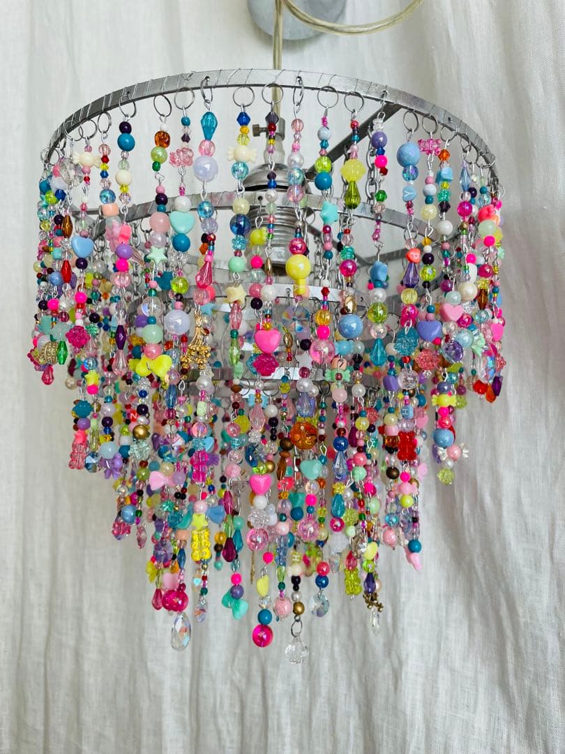 ビーズシャンデリア　1点もの　シャンデリア　オシャレ　ライト　照明　天井　大