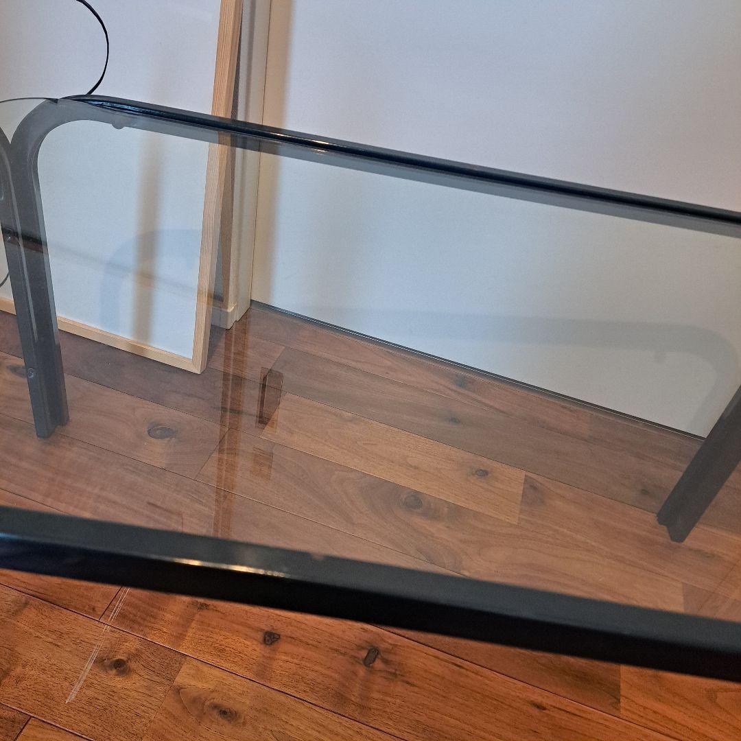 80年　アイアンフレーム ガラステーブル ストライプ柄 ミッドセンチュリー