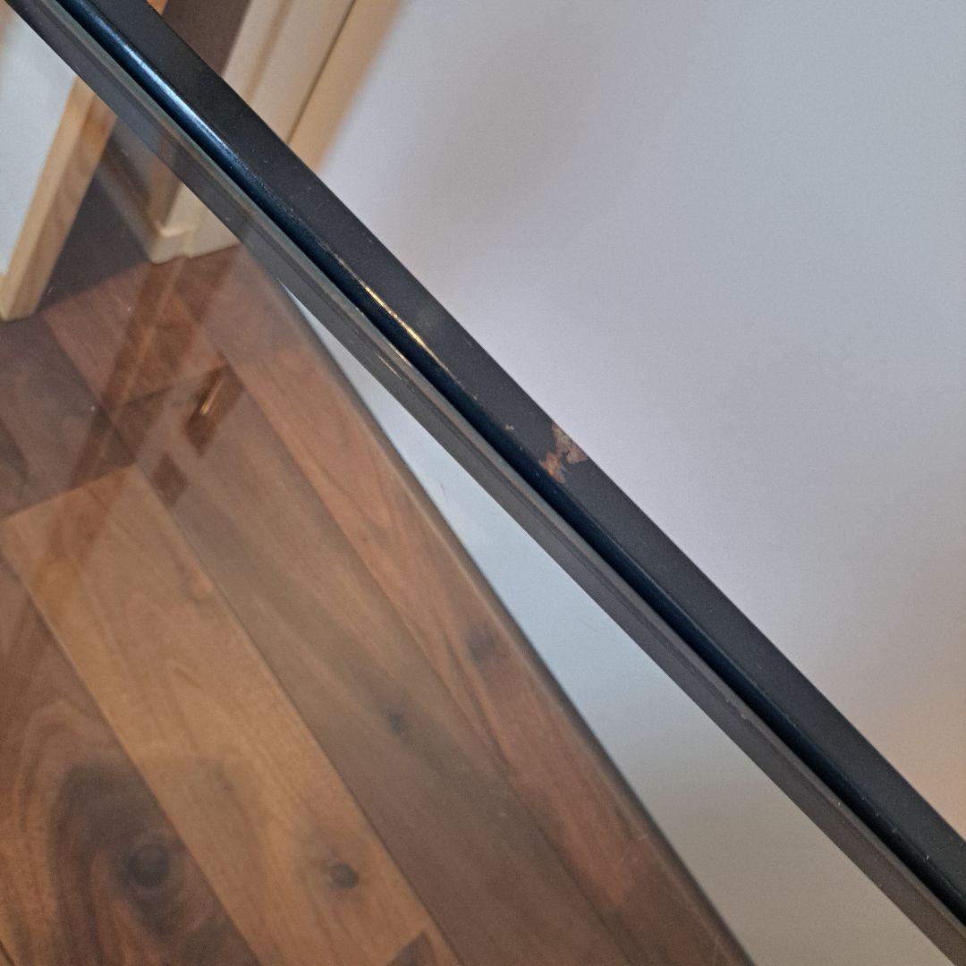 80年　アイアンフレーム ガラステーブル ストライプ柄 ミッドセンチュリー