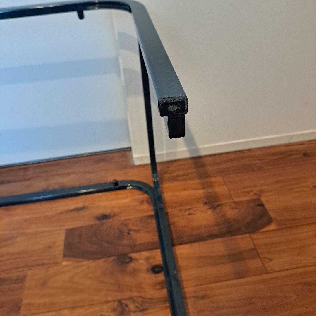 80年　アイアンフレーム ガラステーブル ストライプ柄 ミッドセンチュリー